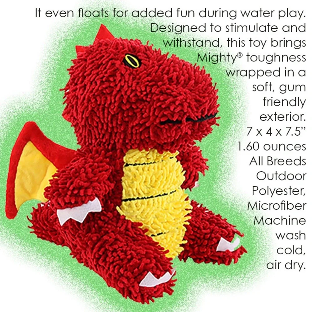 Mighty Toys Microfiber Ball Dragon Durable Squeaky Dog Toy Plus Dog Bags & Treat